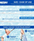 Two Piece Telescopic Pool Pole With Six To Twelve Feet Adjustable Reach For Easy Pool Cleanup, Universal One And One Quarter Inch Connection, shown with adjustment steps
