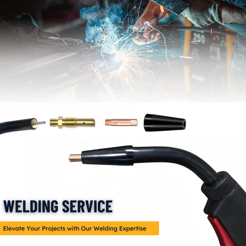 24Piece Flux Core Gasless MIG Welding Kit With 0.030 Tips, Nozzles, And Diffusers displayed with welder using machine