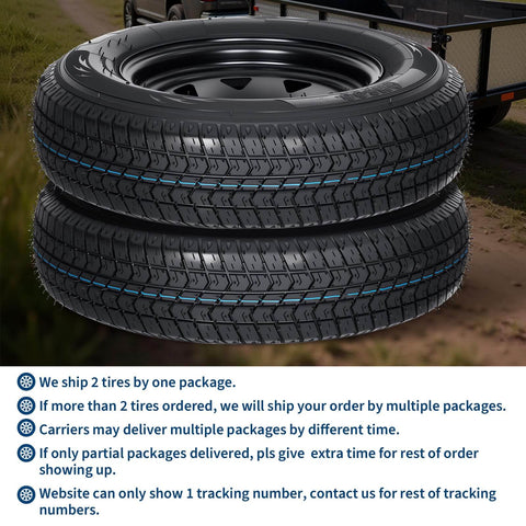 Side view of Two Pack Trailer Tire On Rim ST175 80D13 With 13 Inch Rims And Five Lug Pattern Four Point Five Inch PCD Load Range C 6PR Black Durable On Rim Set For Utility Trailers And Tow Vehicles