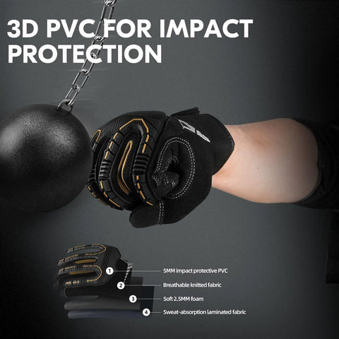 Heavy Duty Synthetic Leather Work Gloves With Impact Protection And Vibration Reduction Rigger Style For Construction DIY And Motorcycling Grip For Days Touchscreen Compatible Size Large Black showing 3D PVC for impact protection