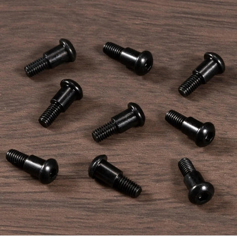 12 Pcs Black M3x10mm Hex Buttonhead Shoulder Screws crafted from tough 12.9 grade alloy steel, arranged on wooden surface.