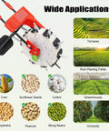 Hand Push Garden Seeder With 10 Nozzles And 6.3 Inch Spacing Adjustable shown with applications for various seeds and fields
