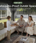 Heavy Duty Outdoor Gazebo for Patio 10x12 with Double Roofs and Metal Frame, shown installed with mosquito netting and privacy screen.