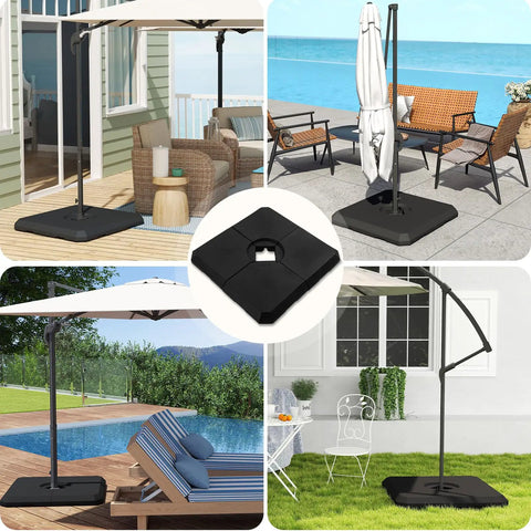 Beefy Heavy Duty Base Weights Stand For Offset Cantilever Patio Umbrella 317 Lb Capacity 4 Piece Set Black Weatherproof Recycled Plastic