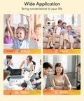 Images showing wide application of ink cartridges in school, home, office, and bank settings including children and adults.