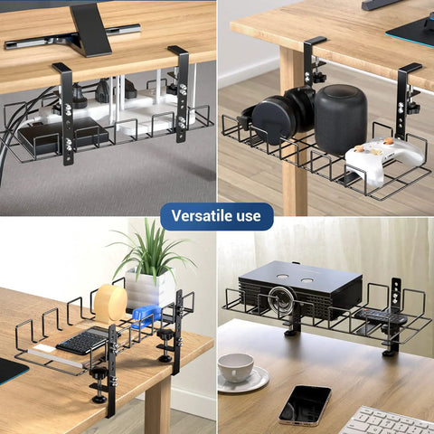 2 Pack Under Desk Cable Management Tray With No Drill C Clamp Easy Install High Capacity 15 7 Inch Long Wire Organizer Rack