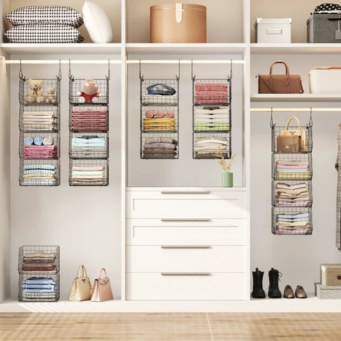 Closet with 4 Tier Closet Hanging Organizer With 5 S Hooks Freestanding Wire Bins And Shelves for clothes and accessories