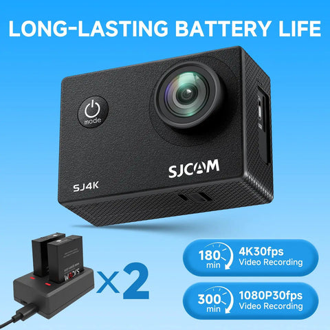 Kickass 4K Action Camera With 40MP Photo, 3 Axis EIS, dual batteries shown for long-lasting video recording