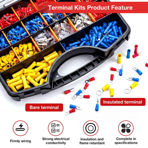 All-In-One 1150-Piece Wire Connectors Kit With Crimping Tool For Auto And Home Wiring Ring Butt Spade Fork Terminal Connectors