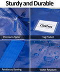Close-up of waterproof storage bags showing premium zipper, tag pocket, reinforced sewing, water-resistant material.