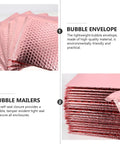25 Pack Self Seal Bubble Mailer Envelopes 25x20cm Padded Cushion Mailing Bags visible, pink with bubble texture, stacked and fanned out.