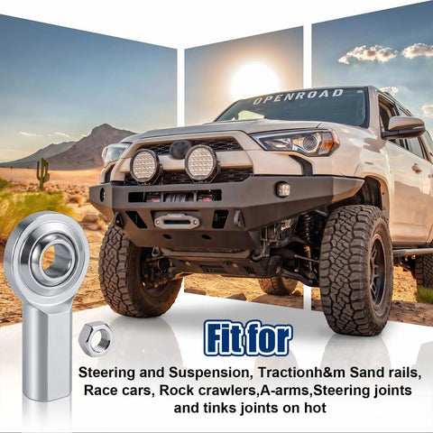 Four Pack Five Sixteenth Inch Rod End Bearings With Jam Nuts And Right Hand Female Thread Built To Last In Tough Outdoor Conditions, Corrosion Resistant Alloy Steel Heim Joint, High Strength PHSB5 For Rugged Mechanical Linkages on off-road truck