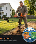 Man using Gas Powered 43Cc Post Hole Digger with 8 Inch Auger Bit in garden, Easy Start 2 Cycle Xtreme Engine in operation