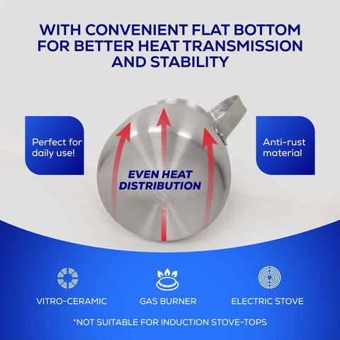 2.1 Qt Aluminum Chocolatera Hot Chocolate Maker And Frothing Pitcher showing flat bottom for even heat distribution
