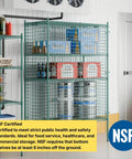 Built Tough Green Epoxy Wire Mesh Security Cage Kit With Heavy Duty NSF Listing For Commercial Walk Ins And Restaurants, 24 By 48 By 74 Inches with storage of beverages and food.