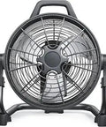 Front view of Power Packed 15750mAh Rechargeable Battery Powered Fan 12 Inch Portable Outdoor High Velocity Floor Fan with metal blades
