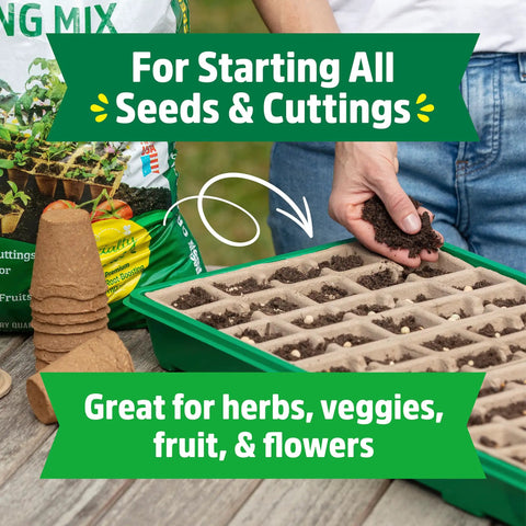 Person using 3-In-1 Seed Starting Mix For Herbs, Veggies, And Flowers, 6 Quarts, 100 Percent Organic And USA Made, With Nutrient Rich Plant Food.