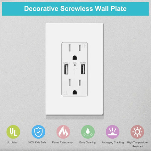 10 Pack 1-Gang Screwless Wall Plates For Light Switch Dimmer GFCI USB Outlet Decorator Style Covers Durable Polycarbonate