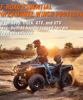 Person riding ATV with Rubber Winch Stopper for Cable for ATV UTV and Truck Protects Towing Hook and Synthetic Rope