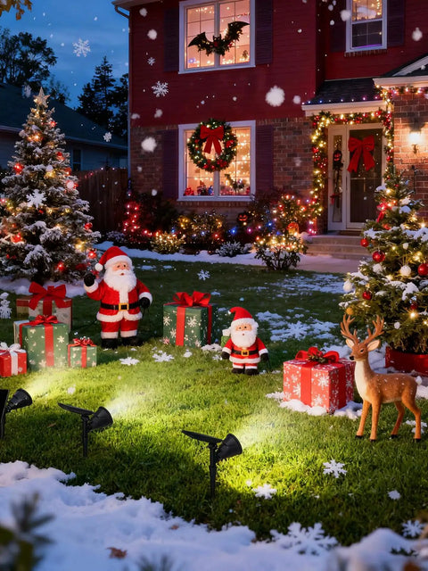 Bright Solar Spot Lights Outdoor Waterproof 18 LED 2 Mode Brightness Dusk Till Dawn Landscape Lighting in a festive yard