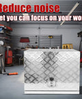 Heavy Duty Aluminum Generator Enclosure With Badass Weather Shield Secure Safety Lock Assembly And RV Ready Build For Outdoor Gear Storage And Road Trips in workshop setting.