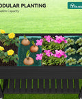 Elevated Garden Bed With Wheels And Storage Shelf For Outdoor Use Plastic Planter Box With Drain Plug Central Divider And Water Level Float System For Precise Moisture Control For Plants Vegetables Flowers And Herbs Black