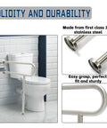 24 Inch Handicap Grab Bars For Bathroom Stainless Steel 304 Wall Mount And Floor Support Handrails by toilet with close-up details.