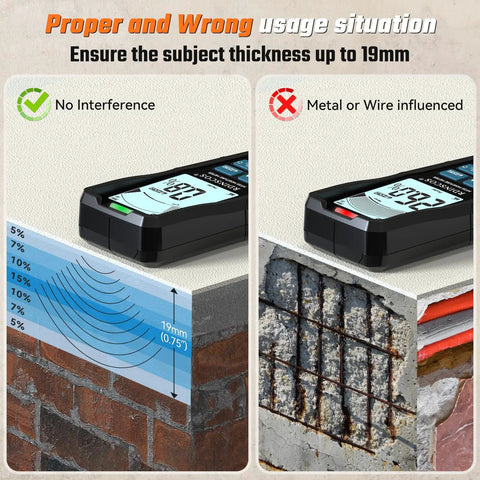 Rechargeable Pinless Moisture Meter For Drywall Detect Hidden Water Leaks And Condensation Before Damage DIY Ready And Great For Early Inspections Plumbing And Roof Leak Checks And Quick Home Renovation Prep, on drywall