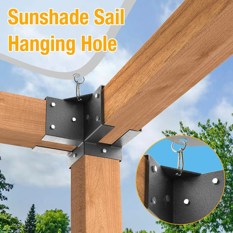 Beefed Up 4x4 3 Way Pergola Brackets Kit For Gazebos And Patios, Corner Brackets For Wooden Beams, Fits Standard 3.65 By 3.65 Posts, Outdoor Deck And Log Cabin Construction, 4 Pieces