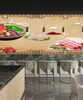 High Definition 3D Wall Covering Showcasing A Flavorful Meat Herb Roll Spice Print To Seriously Level Up Your Cafe Or Restaurant Digs With Bold Commercial Style And A Fresh Vibe Across A Generous 17 By 16 Foot Surface, featuring a hot pot display and colorful ingredients.