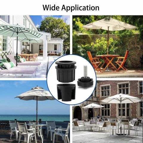 8 Piece Umbrella Base Hole Ring Plug Covers And Caps Set For Patio Stand Replacement Parts shown in various outdoor settings