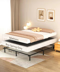 Full Size 5 Inch Low Profile Metal Box Spring Built Tough With Reinforced Steel Rails And Straight Up Rock Solid Support For Thick Mattresses Durable Foundation, layered with mattress and bed frame.