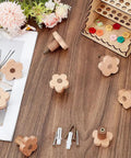 8 Piece Flower Wood Cabinet Knobs Set In Burlywood Two Sizes Cute Floral Drawer Pulls For Dressers And Furniture Hardware