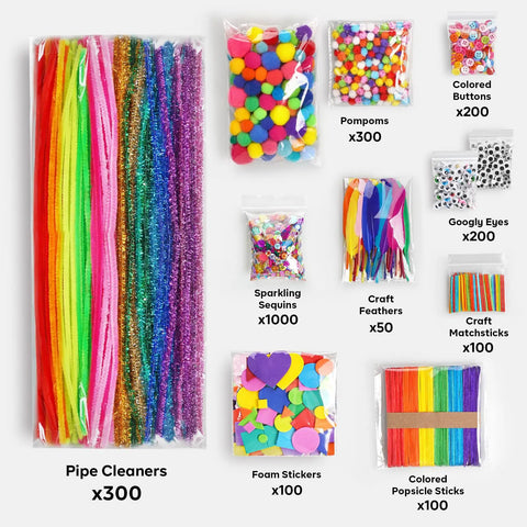 All In One Kids Arts And Crafts Kit With 2000 Plus Pieces For Easter DIY Projects Pipe Cleaners Pom Poms Feathers Beads