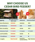Comparison of US Cedar Outdoor Bird Feeder With Hanging Design Handcrafted Wood Double Suet Cage Clear View Windows vs other woods