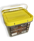 Contractor Favorite Heavy Duty Wood Construction Screws Size Nine By Three Inch 1000 count yellow screw storage container.