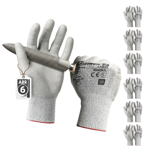 Six Pairs Heavy Duty Safety Work Gloves With ANSI Level 6 Abrasion Resistance And ANSI A2 Cut Resistant Grip For Construction Gardening Mechanic And General Use 3D Comfort LT5636