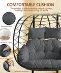 Close-up of dark gray cushion on Double Egg Chair With Stand For Indoor And Outdoor Use, 2 Person Hanging Rattan Wicker Swing.
