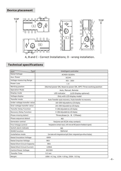 Diagram of Automatic Transfer Switch 125 Amp 120 208 Volt 50 60 Hz Four Pole with correct installation details