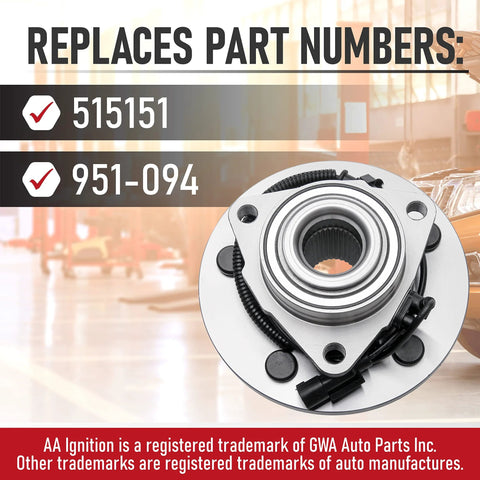 Front Wheel Hub Bearing Assembly With ABS Sensor Cable For Dodge And Ram 1500 Trucks 2011 To 2019 2WD And 4WD Replaces 515151 951-094