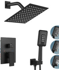 Matte Black 8 Inch Rainfall Shower System With Three Function Shower Head And ABS Handheld Spray Luxury Rough In Valve And Trim