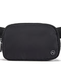 Front view of black Everywhere Two Way Zipper Fanny Pack Nylon Waist Bag for Women with Adjustable Strap