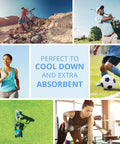 Chilly Pad Cooling Towel For Sports And Outdoors used during various activities like hiking, golfing, running, soccer, and gym workouts.
