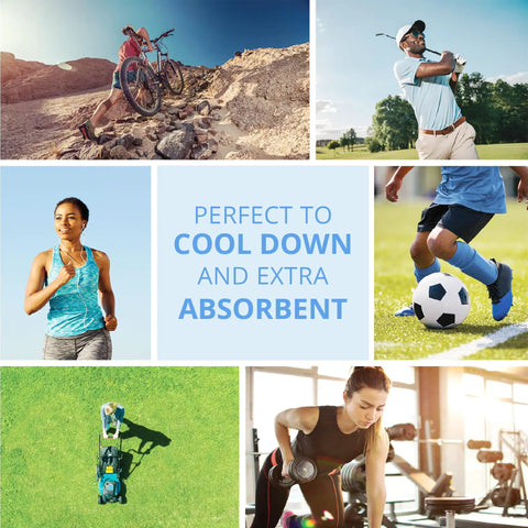 Chilly Pad Cooling Towel For Sports And Outdoors used during various activities like hiking, golfing, running, soccer, and gym workouts.