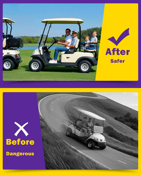 Direct OEM Fit Golf Cart Brake Assembly Kit demonstration on cart before and after installation showing improved safety 1993-2026