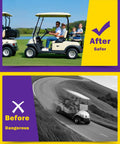Beefed Up Brake Shoes Kit For Club Car DS 1995 Through 2026 And Precedent 2004 Through 2026 Fits EZGO Gas And Electric Yamaha G1 To G11 Golf Carts Easy Install Heavy Duty Braking For A Smooth Stop comparing safety before and after installing the brake kit
