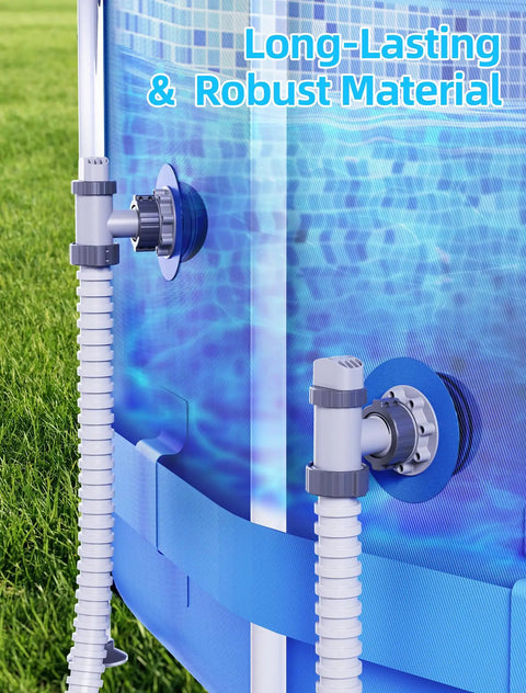 Above Ground Pool Inlet And Return Replacement Kit with plunger valve and 1.5 inch outlet on pool wall for easy upgrades