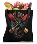 Dragon Boat Racing Tote Bag For Festival And Race Day Fans With Dope Dragon Boat Artwork, groceries inside, black fabric