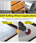 Before and after use of 7 Piece Non-Woven Abrasive Buffing Wheel Set For Drill With One Quarter Inch Shank on metal surface