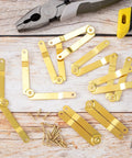 Gold Lid Support Hinge Set With 20 Screws, Foldable Lid Stay Safety Hinges, Rustproof 135 Degree Rotatable for Wooden Boxes